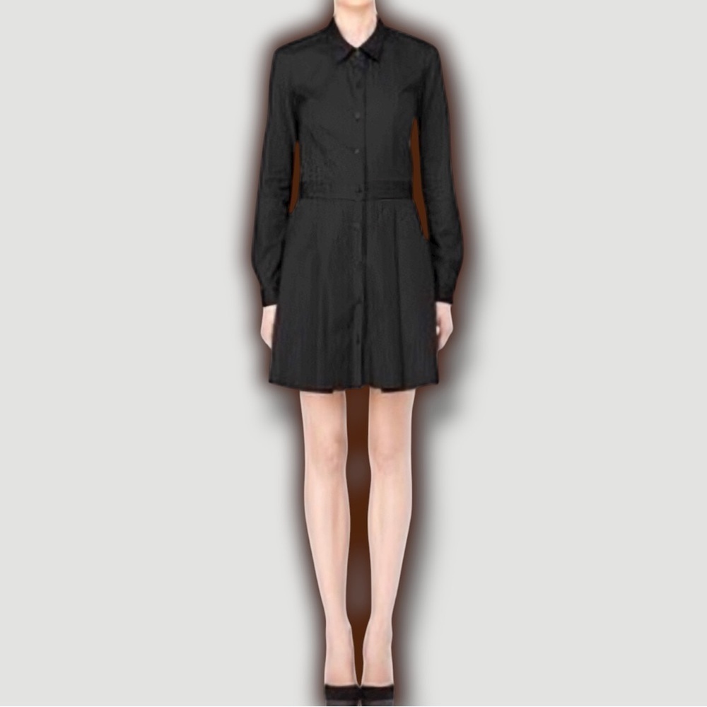 Theory ‘Soream’ Button-Down Pleated Mini Length Shirt Dress in Black Cotton Sz 4